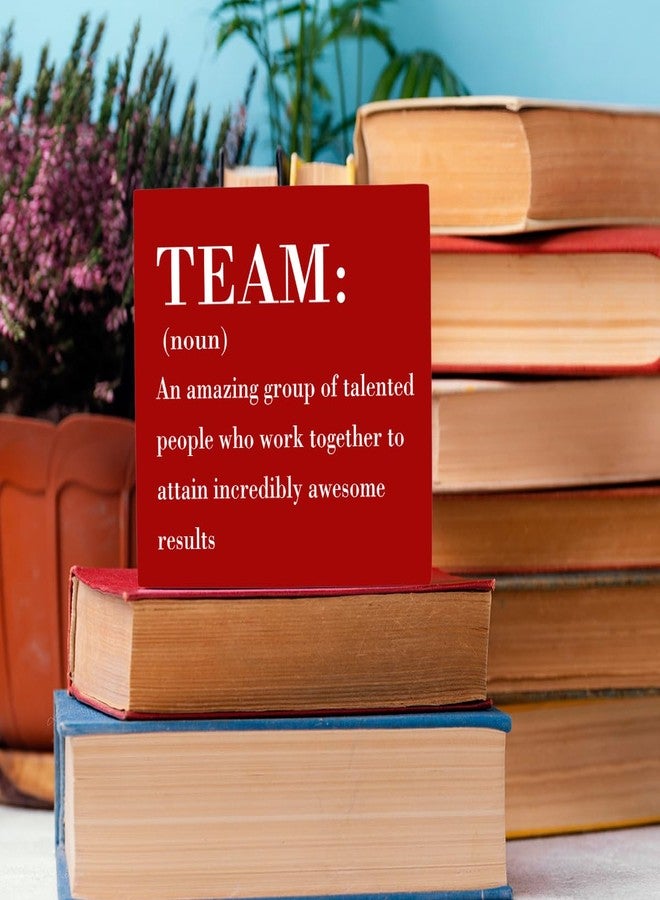 HTBIG Inspirational Team Noun Office Decor Desk Decor Wooden Box Sign, Rustic Black Wood Plaque Box Sign for Home Office Desk Shelf Table Decoration Coworker Gift Team Sign, Red - Image 4